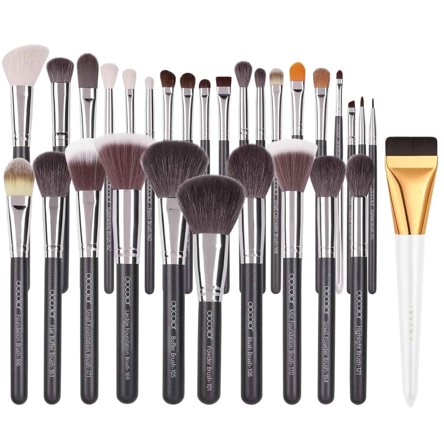 Docolor 29Pcs Professional Makeup Brush Set and Flat Foundation Brush for Liquid Makeup Premium Makeup Face Brush for Blending, Cream, Liquid Blush Face Makeup Tool