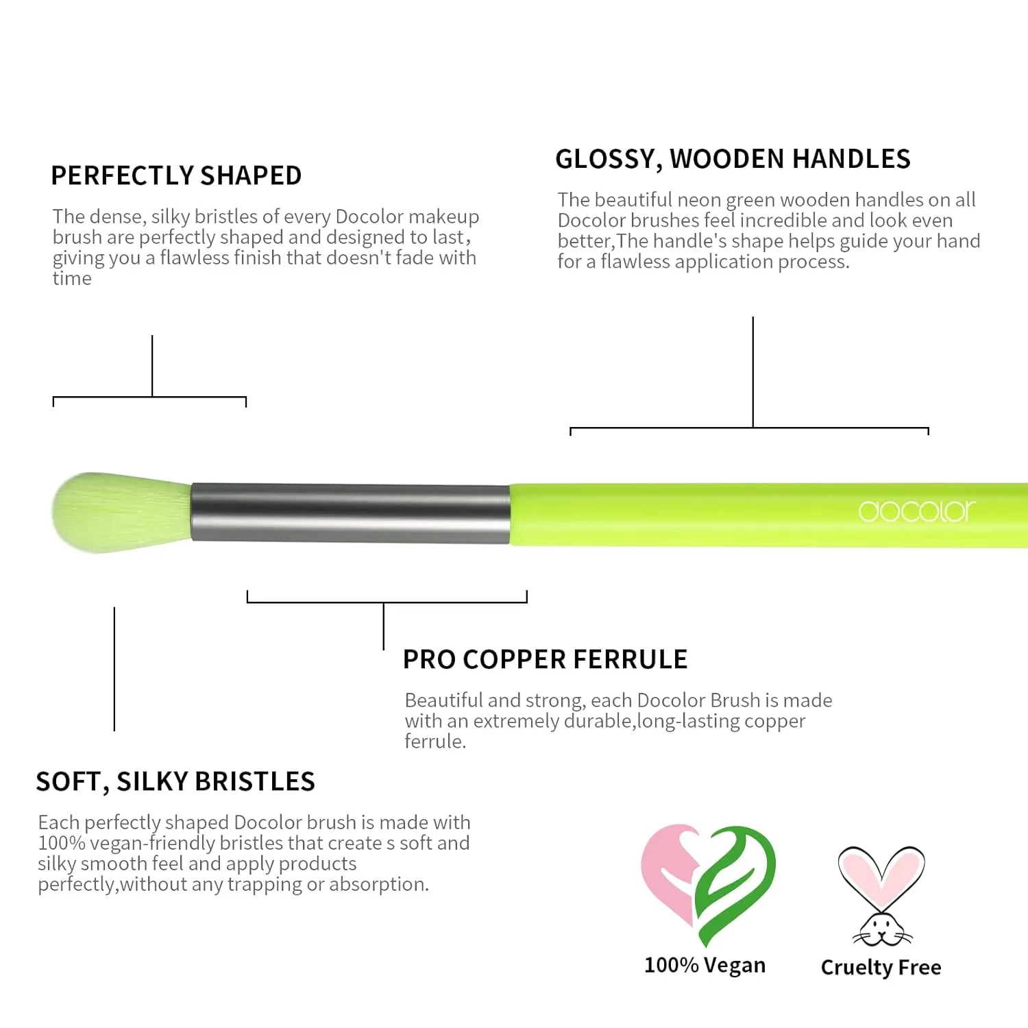 Docolor Makeup Brushes 10Pcs Makeup Brush Set Premium Synthetic Powder Kabuki Foundation Contour Blush Concealer Eye Shadow Blending Liner Make Up Brush Kit - Neon Green