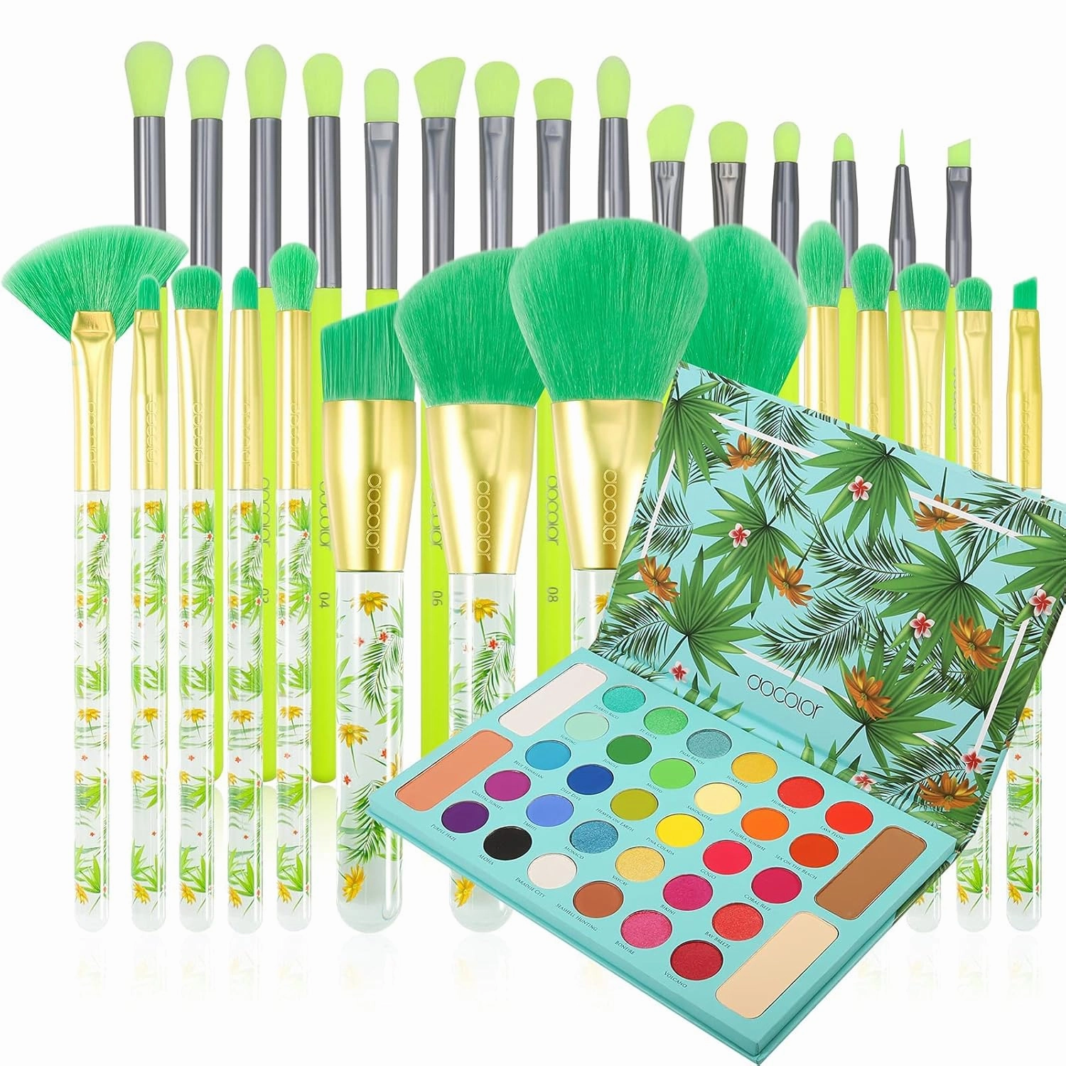 docolor 34Color Tropical Eyeshadow Palette   15Piece Eye Makeup Brush Set   14Piece Tropical Makeup Brushes Synthetic Kabuki Foundation Blending Contour Face Powder Mineral Eyeshadow Make Up Kit