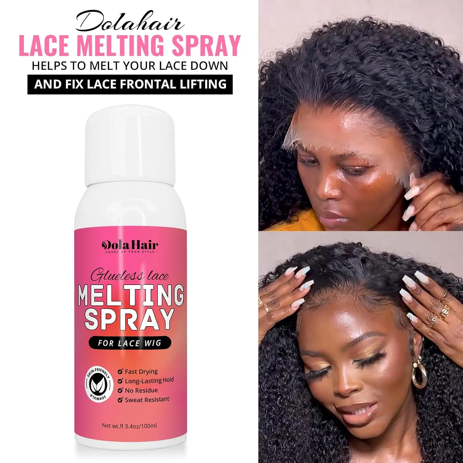 Dolahair Lace Glue Kit - Complete Set with Lace Tint Mousse, Wig Installation & Melting Spray (Dark Brown)