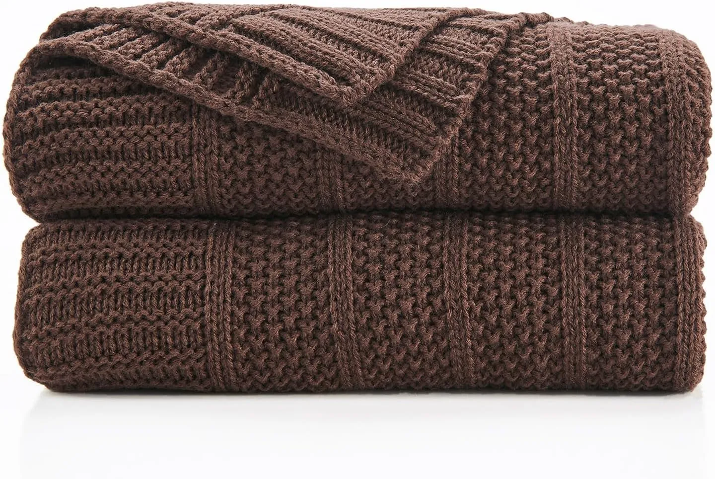 Douceur Brown Throw Blanket for Couch, Soft Cozy Lightweight Stripe Pattern Knitted Throw Blanket for Sofa, Living Room Gift, 50"X60"