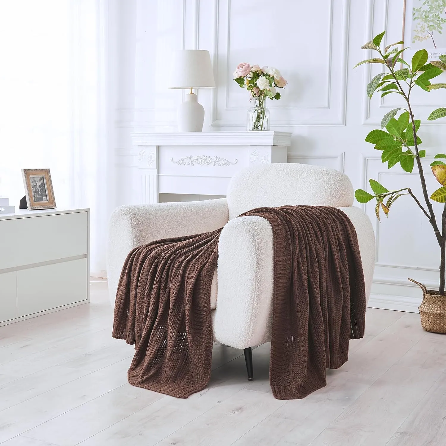 Douceur Brown Throw Blanket for Couch, Soft Cozy Lightweight Stripe Pattern Knitted Throw Blanket for Sofa, Living Room Gift, 50"X60"