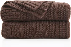 Douceur Brown Throw Blanket for Couch, Soft Cozy Lightweight Stripe Pattern Knitted Throw Blanket for Sofa, Living Room Gift, 50"X60"