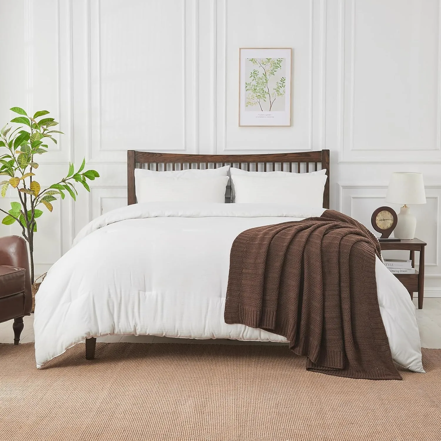 Douceur Brown Throw Blanket for Couch, Soft Cozy Lightweight Stripe Pattern Knitted Throw Blanket for Sofa, Living Room Gift, 50"X60"