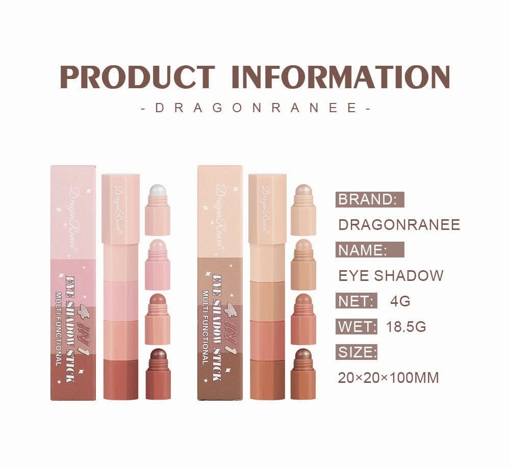 Dragon Ranee Waterproof 4-Color Eyeshadow Stick Set – Pearlescent & Matte