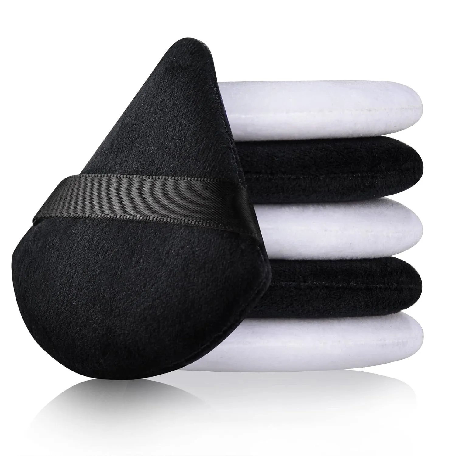 DUAIU Triangle Powder Puffs for Face Powder, Velvet Setting Powder Sponge Makeup Puff with Strap, Reusable Wet Dry Dual-use Face Makeup Sponge Beauty Blender (6pcs, Black White)