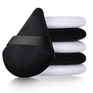 DUAIU Triangle Powder Puffs for Face Powder, Velvet Setting Powder Sponge Makeup Puff with Strap, Reusable Wet Dry Dual-use Face Makeup Sponge Beauty Blender (6pcs, Black White)