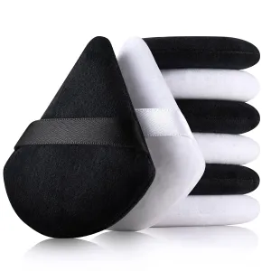 DUAIU Triangle Powder Puffs for Face Powder, Velvet Setting Powder Sponge Makeup Puff with Strap, Reusable Wet Dry Dual-use Face Makeup Sponge Beauty Blender (8pcs, Black White)