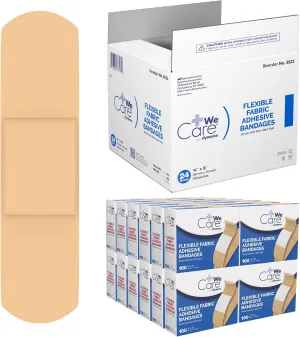 Dynarex Fabric Adhesive Bandages - Sterile & Flexible Fabric Bandages for Wounds - Non-Stick Pads - Individually-Wrapped First Aid Supplies - No Latex - 3/4x3, 100-Pack Box, 24 Boxes per Bulk Case