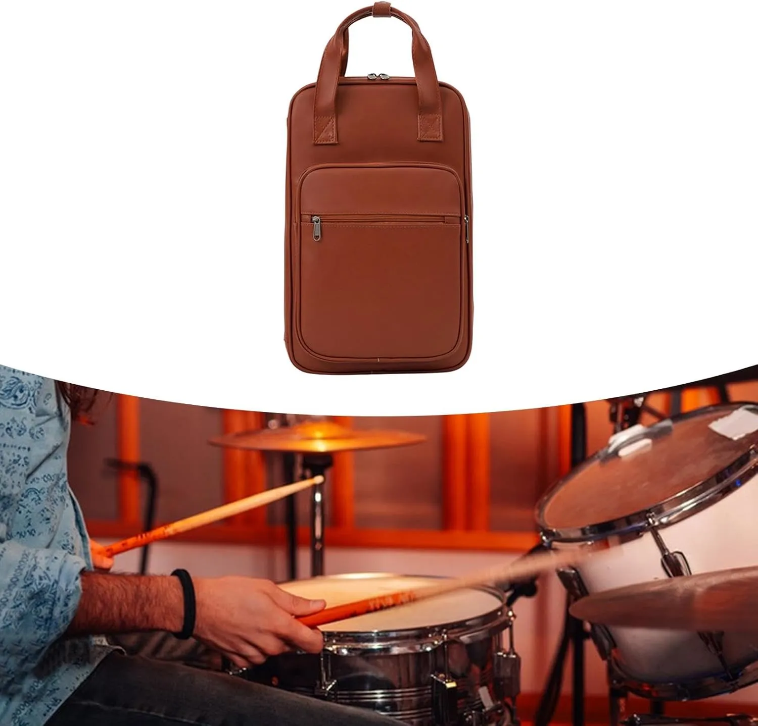 DYNWAVE Drum Stick Holder, Lightweight Shoulder Strap Mallet Holder, Shoulder Bag for Performance Stage Concert Travel, brown