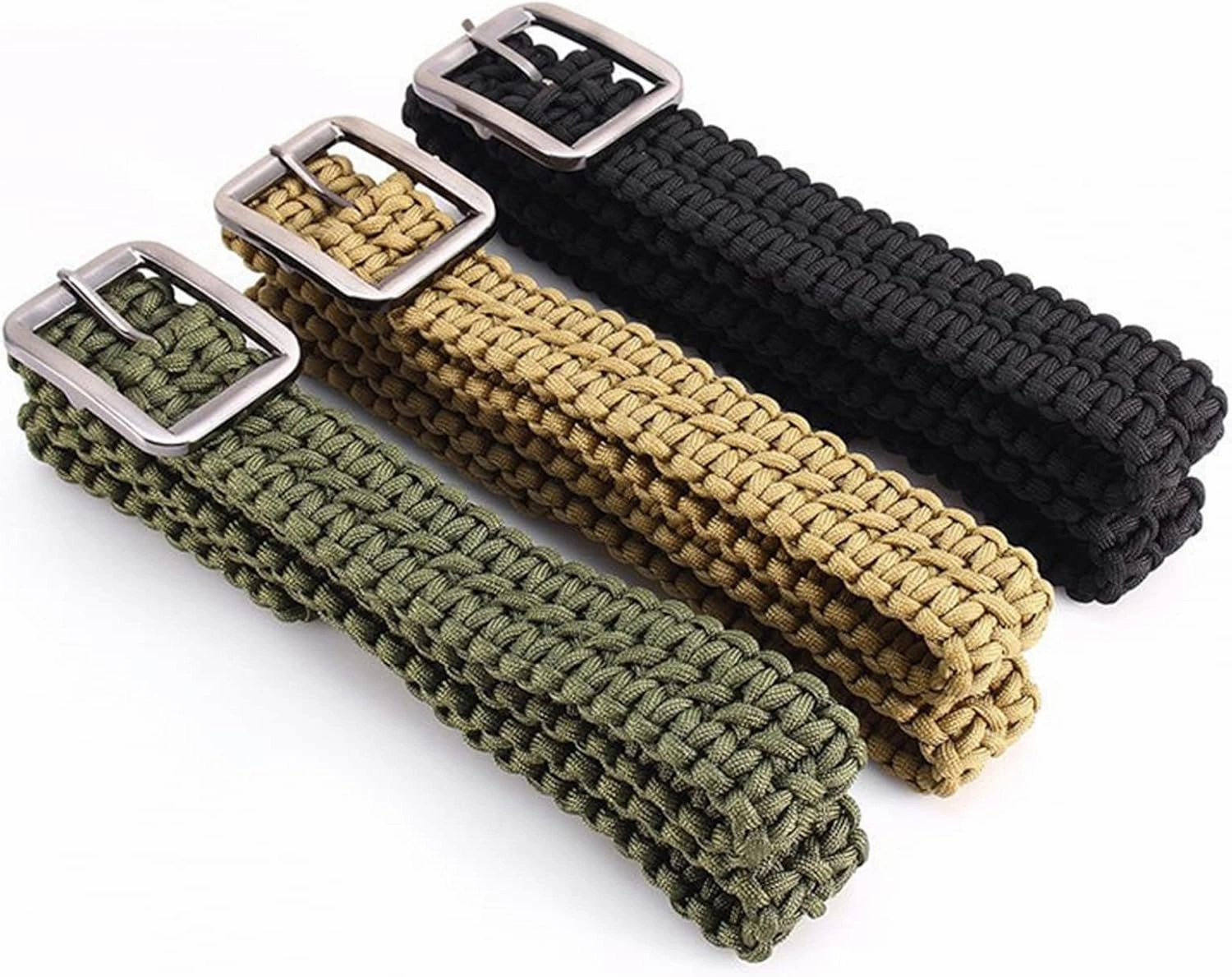 EDC Survival 550 Paracord Belt with Stainless Steel Buckle, 52 inch (Universal Fit, 3 colors)