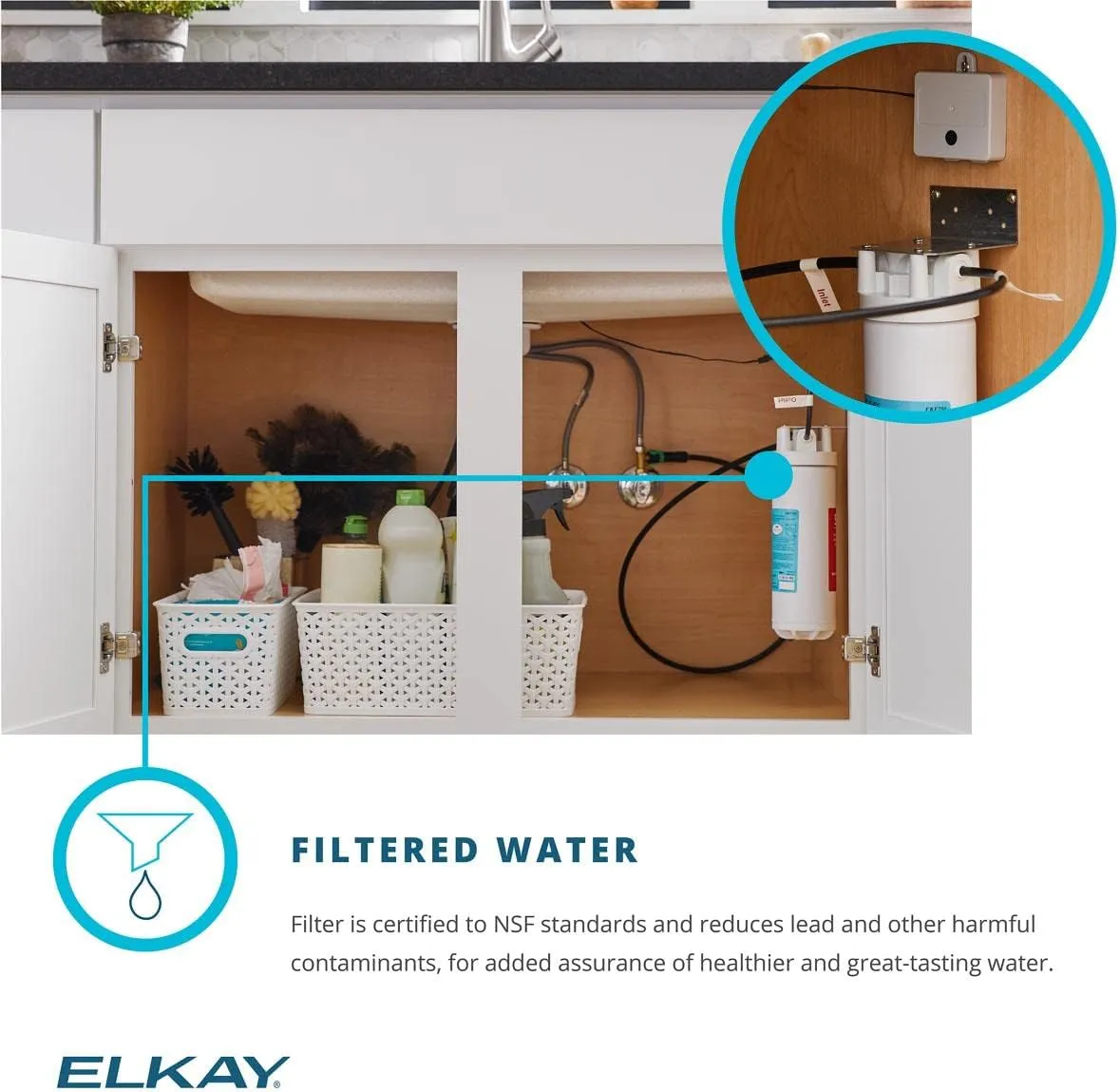 Elkay ELGHU3322RGT0C Quartz Classic 33" x 22" x 10", Offset 60/40 Double Bowl Undermount Sink Kit with Aqua Divide, Graphite
