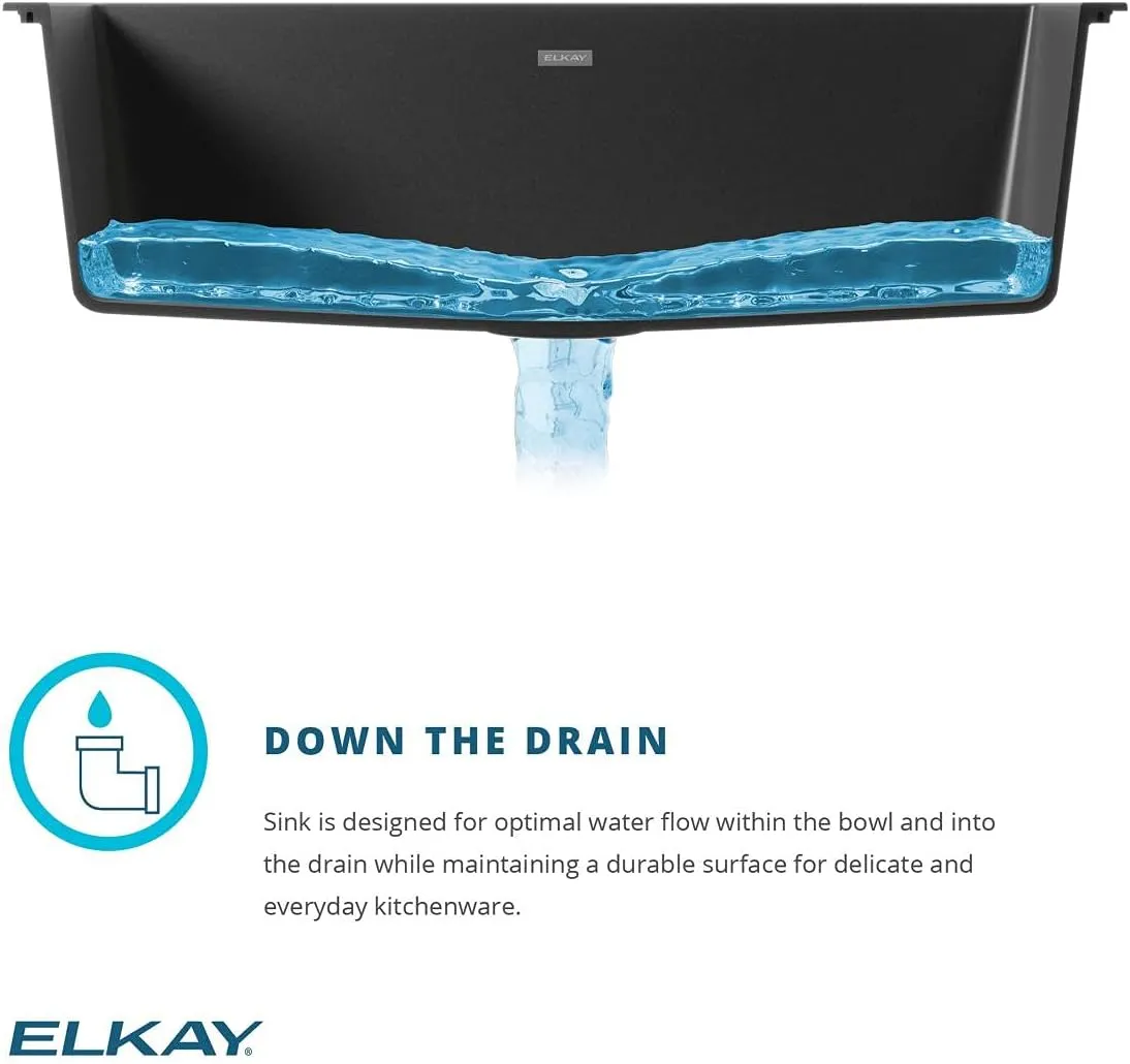 Elkay ELGHU3322RGT0C Quartz Classic 33" x 22" x 10", Offset 60/40 Double Bowl Undermount Sink Kit with Aqua Divide, Graphite