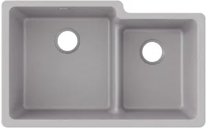 Elkay ELGULBO3322GS0 Quartz Classic 33" x 20-1/2" x 9-1/2" Offset 60/40 Double Bowl Undermount Sink with Aqua Divide Greystone