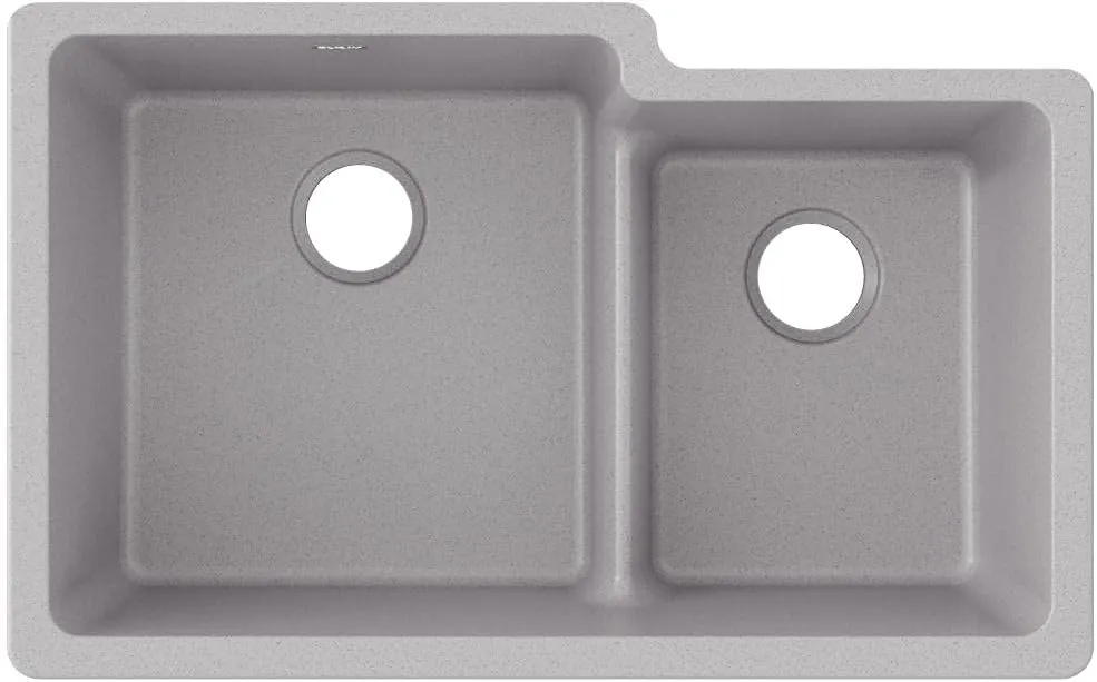 Elkay ELGULBO3322GS0 Quartz Classic 33" x 20-1/2" x 9-1/2" Offset 60/40 Double Bowl Undermount Sink with Aqua Divide Greystone