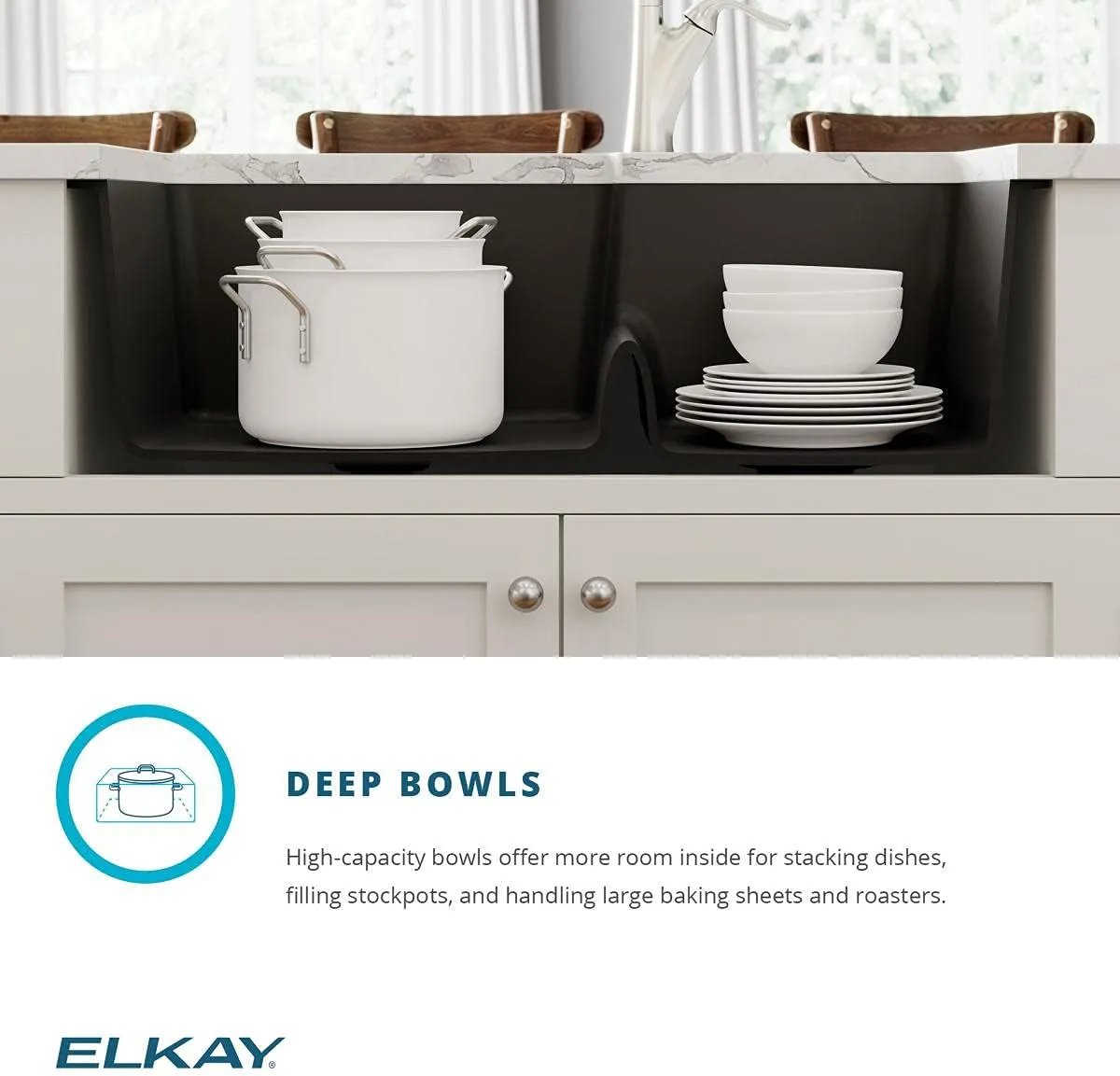 Elkay ELGULBO3322GS0 Quartz Classic 33" x 20-1/2" x 9-1/2" Offset 60/40 Double Bowl Undermount Sink with Aqua Divide Greystone