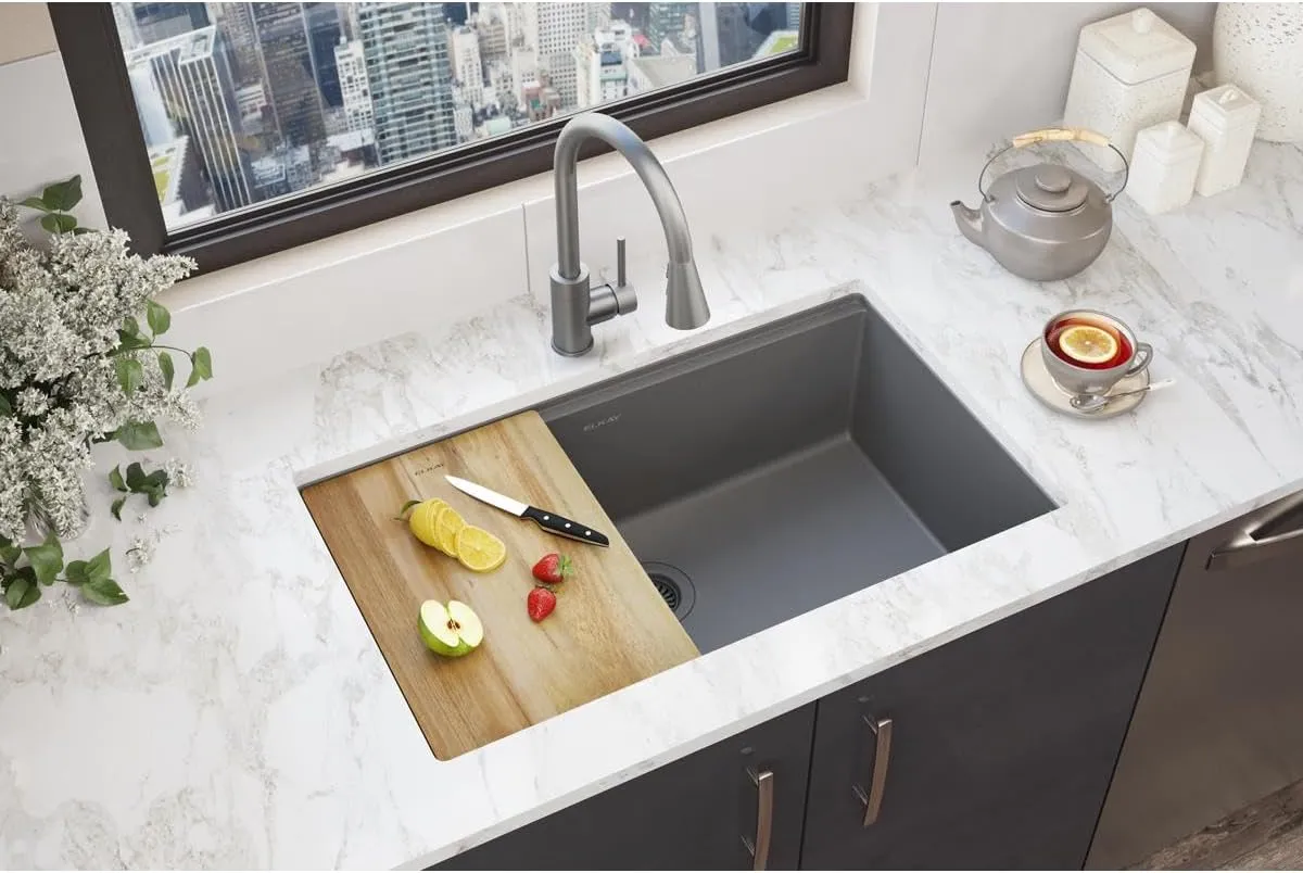 Elkay Quartz Classic 33" x 22" x 9-1/2" Single Bowl Undermount Workstation Sink 4pc Kit Graphite