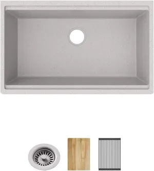 Elkay Quartz Classic 33" x 22" x 9-1/2" Single Bowl Undermount Workstation Sink 4pc Kit Greystone