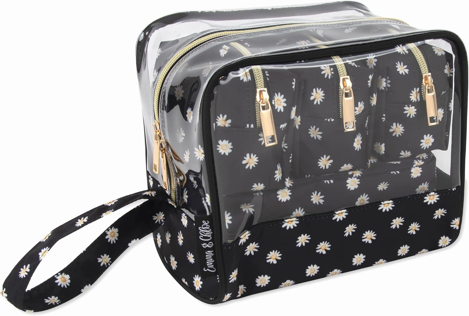Emma & Chloe Travel Toiletry Bags for Women, 5 Piece Waterproof Cosmetic Case, Bag, Pouch Makeup Organizer Set for Women, Home Counters (Delicate White Daisies)