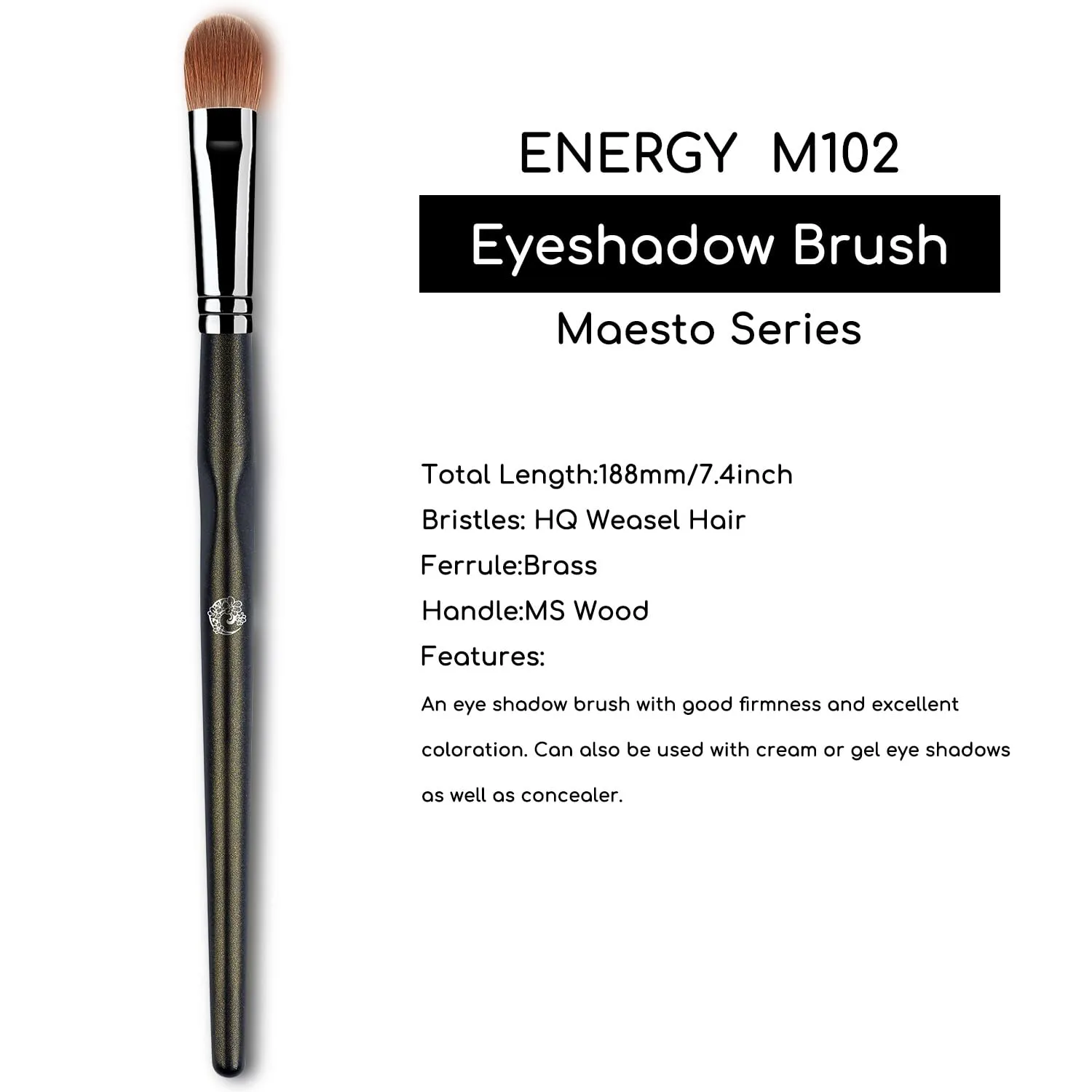 ENERGY Large Eyeshadow Brush for Eyes Professional Diffuse Eye Blending Brush for Eyeshadow Concealer Highlighter Primer with Liquid Cream Powder Blending Weasel Hair Makeup Brush M102