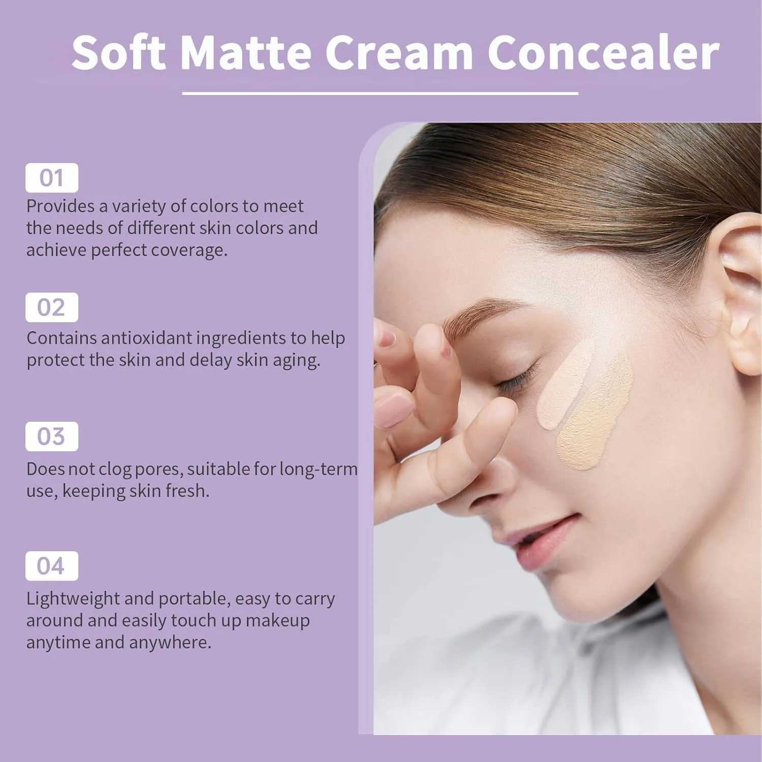 Evanesce Soft Matte Cream Concealer, Full-Coverage Waterproof Moisturizing Hydrating Foundation, Color Correcting Cream with Makeup Brush (02*Natural)