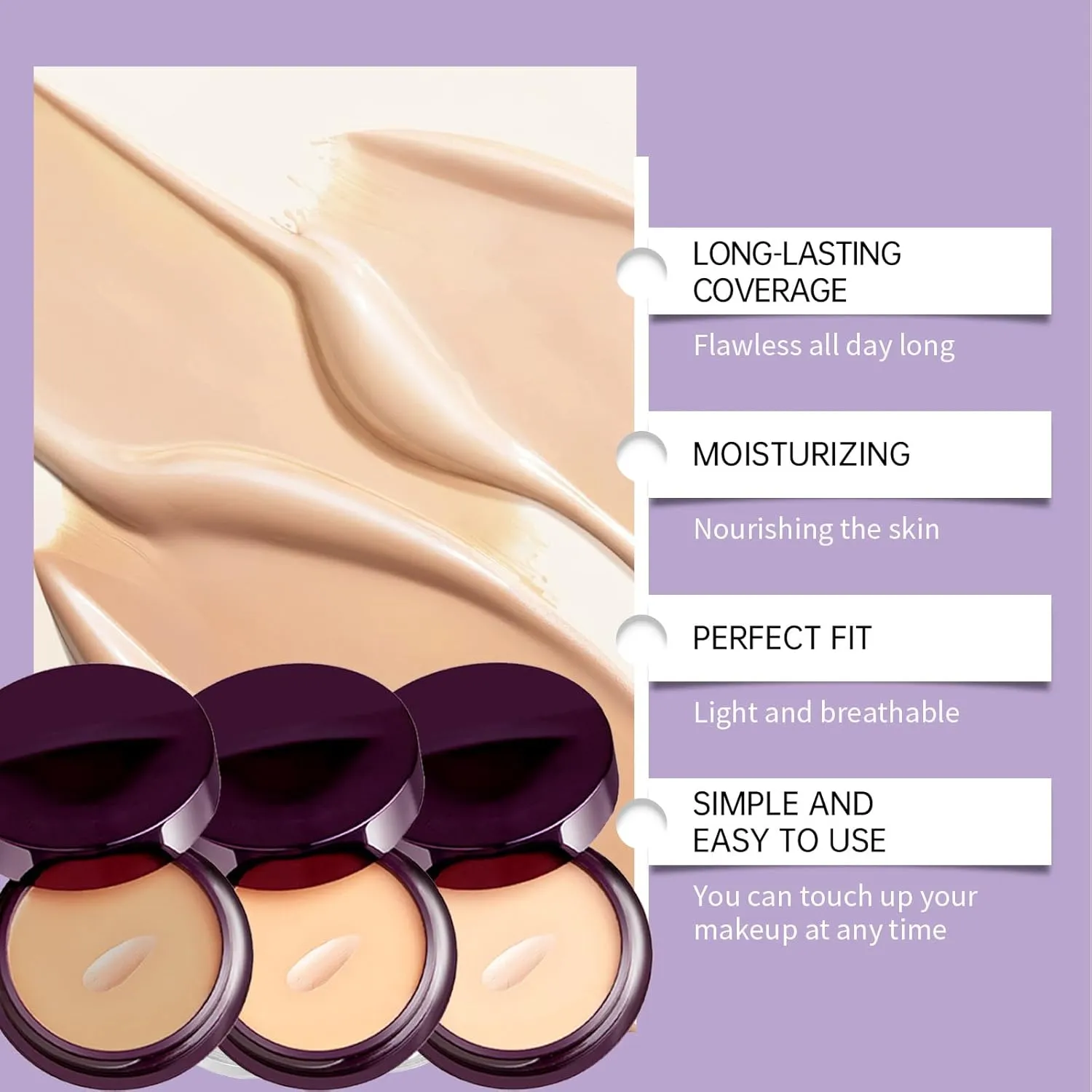 Evanesce Soft Matte Cream Concealer, Full-Coverage Waterproof Moisturizing Hydrating Foundation, Color Correcting Cream with Makeup Brush (02*Natural)