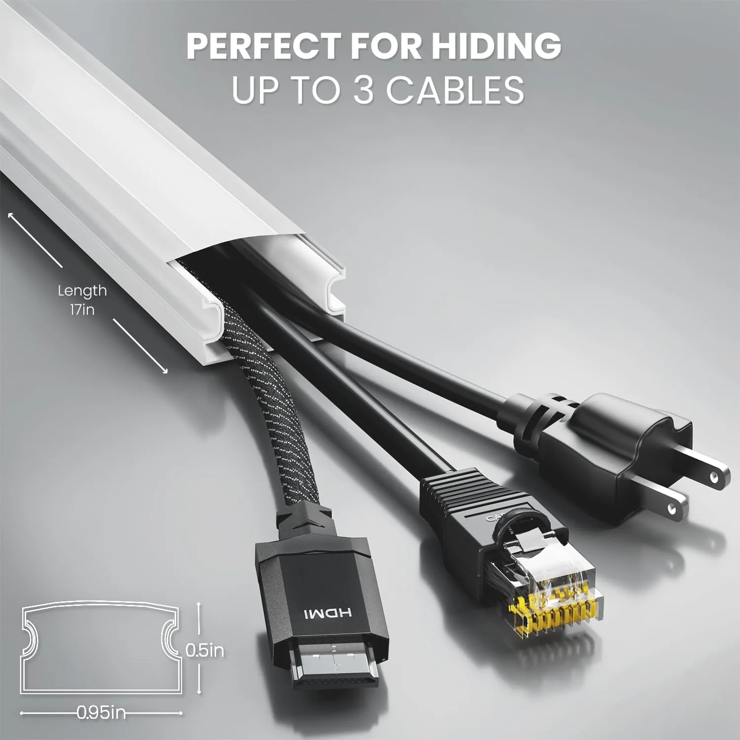 EVEO Cord Hider - 306” Cord Cover Wall Cable Hider, Cable Concealer, Wire Hiders for TV on Wall. Cable Management, Cord Hider Wall Cable Raceway Wire Covers for Cords -18X (L17 W0.95 H0.5) - White