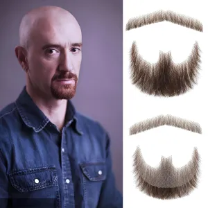 Fake Beard Human Hair Realistic Mustache colorvay Human Hair Full Hand Tied Facial Hair Fake Goatee Costume Beard Lace Beard for Funny Cosplay Costume (Brown)
