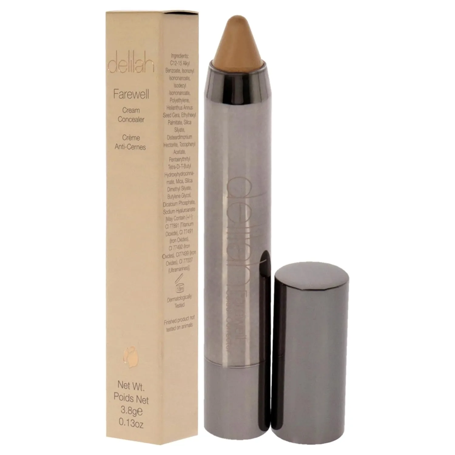 Farewell Cream Concealer, Honey, Full Coverage, Hyaluronic Filling, Moisturizing, Creamy, Smoother, Softer, Color Correcting, Face Makeup, Cruelty Free, 0.13 Oz