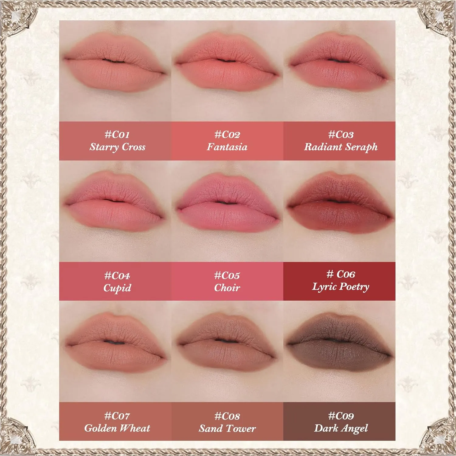 Flower Knows Little Angel Matte Lipstick,Super Soft & Ultra Silky Lip Mud Stick,Long Lasting & Moisturizing Vegan Lip Makeup for Girls&Women,Velvety Brown Finish(C07 Golden Wheat)