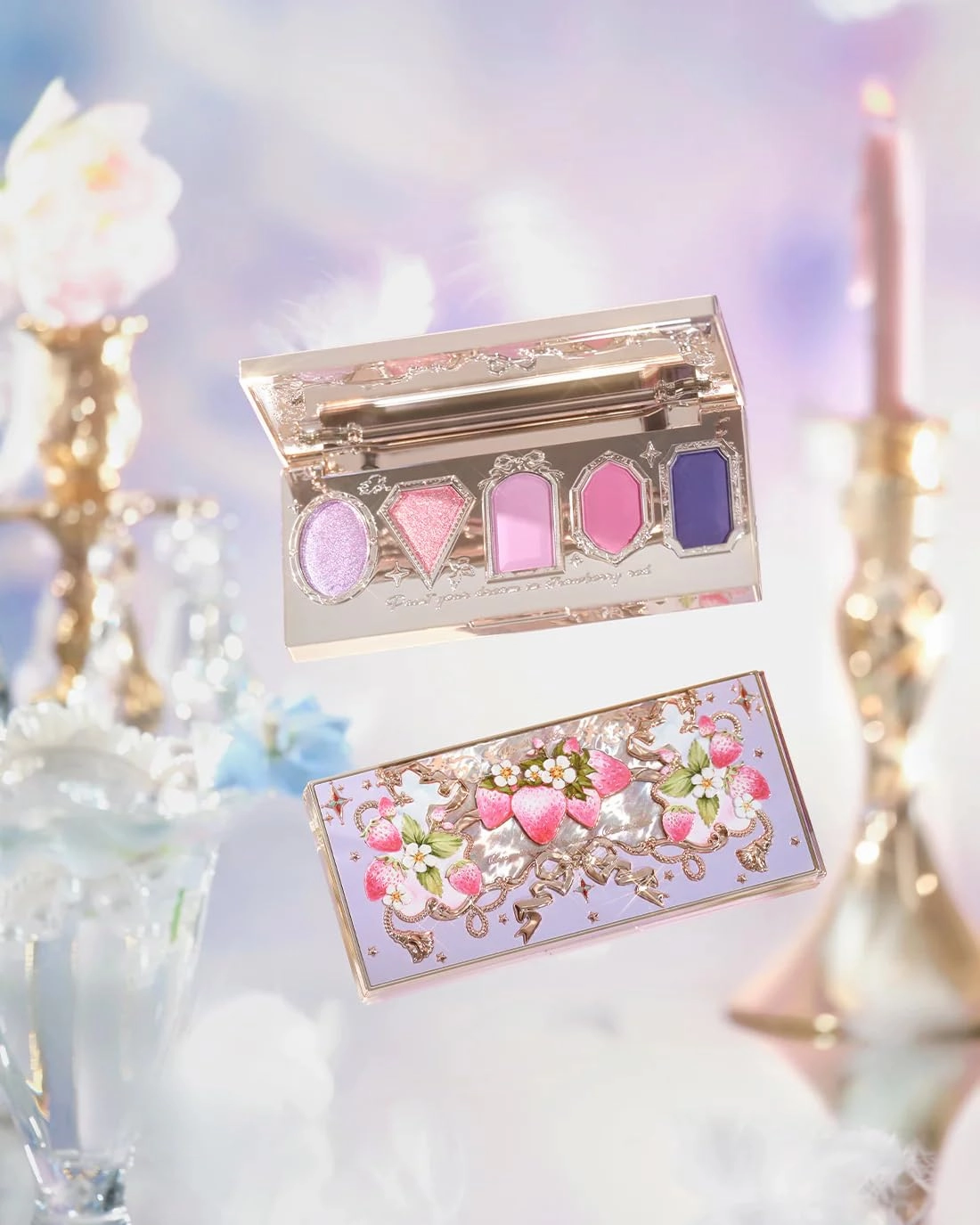 Flower Knows Violet Strawberry Rococo Eyeshadow Palette - 3 Matte 2 Shimmer Purple Shades,Long-lasting,Easy-to-apply & Highly Pigmented Eye Shadow(G01 Starmoon Strawberryl,0.37 Oz)