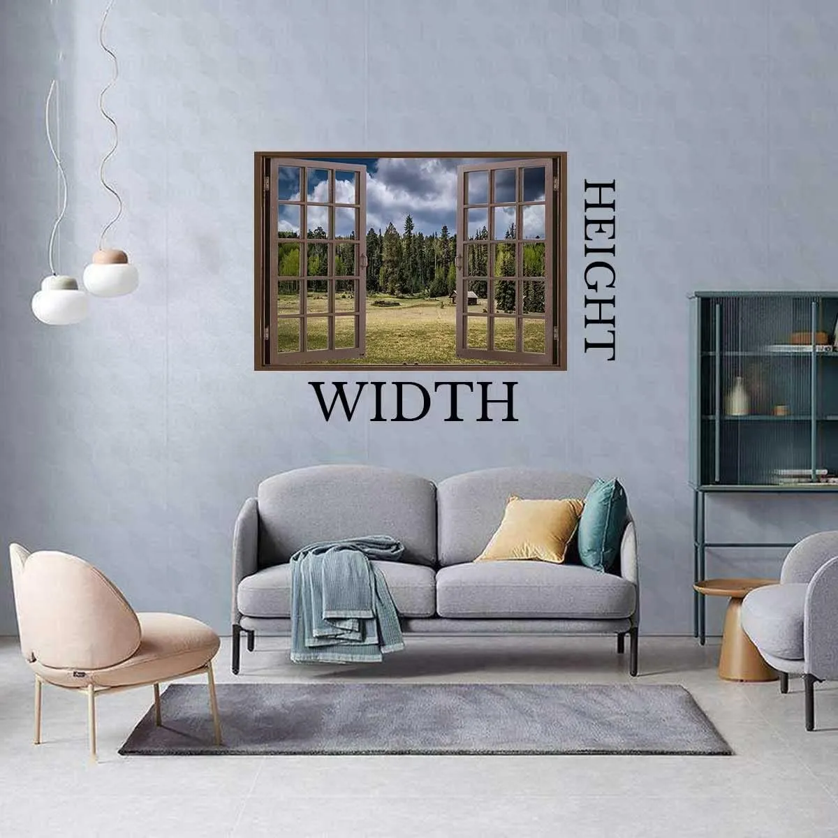 Forest Bush Landscape Large Wall Murals,Brown Window Peel and Stick Wall Art Virtual Window Basement (W)59"X(H)35.4"