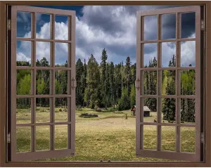 Forest Bush Landscape Large Wall Murals,Brown Window Peel and Stick Wall Art Virtual Window Basement (W)59"X(H)35.4"