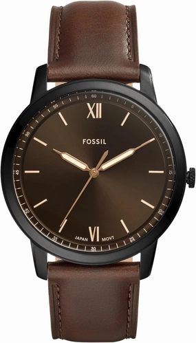 Fossil Men's Minimalist Quartz Stainless Steel and Leather Three-Hand Watch
