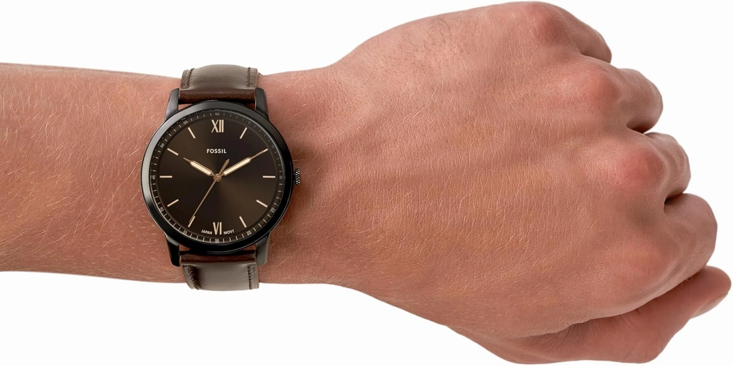 Fossil Men's Minimalist Quartz Stainless Steel and Leather Three-Hand Watch