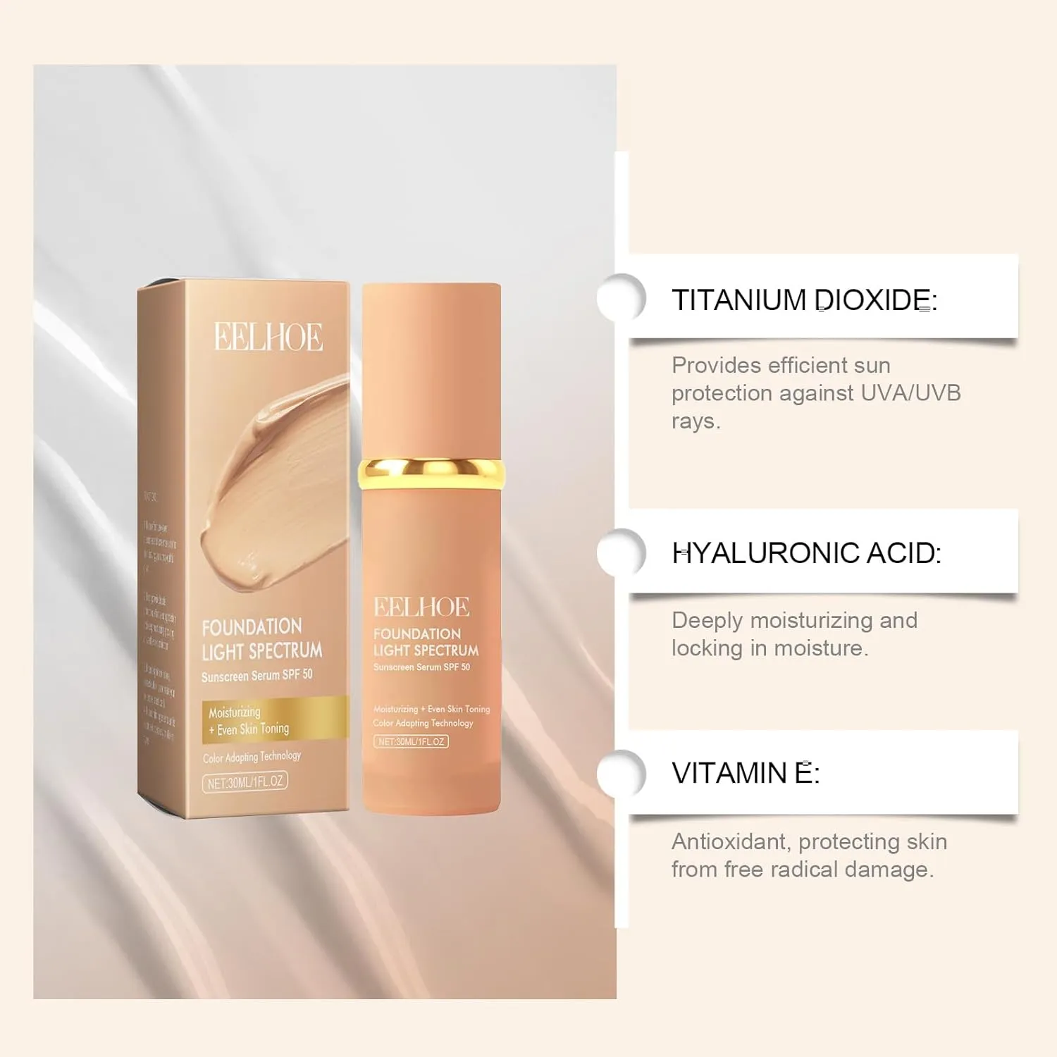 Foundation Makeup, 4 In 1 Eelhoe Foundation Makeup Discoloration, Flawless Makeup Hydrating Color Change Foundations Makeup With Brush Waterproof, Long-Lasting Moisturizing (1pcs)