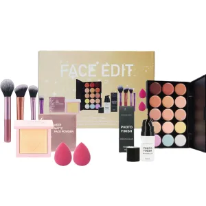 Foundation Set,Full Coverage Foundation,15 Color Concealer,Makeup Sponge, Makeup Brushes.Powder, Blurs Fine Lines & Imperfections, for Face Eye Dark Circles Spot Scar Cover(9Pcs)