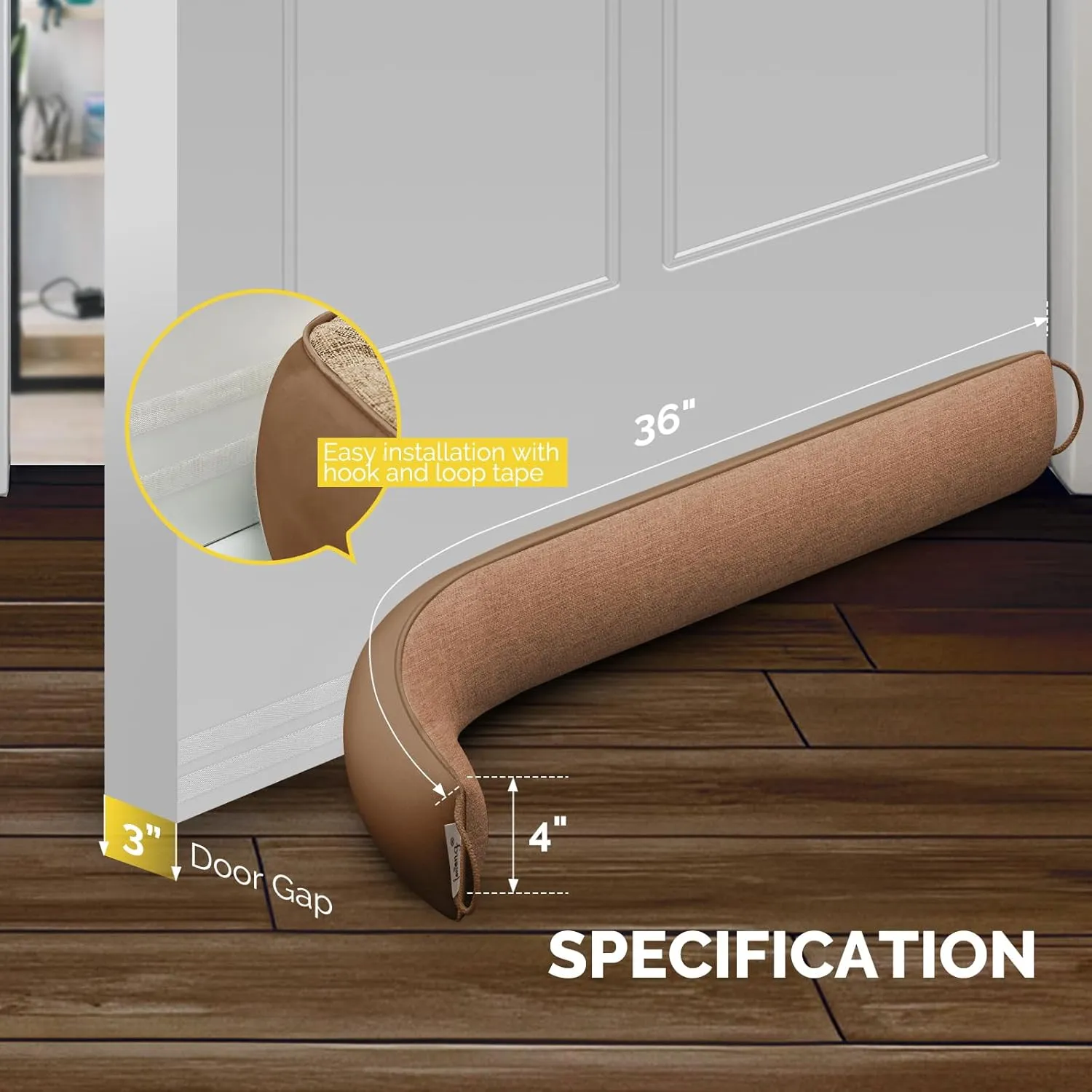 fowong Under Door Draft Stopper 36 Inch Noise Stopper Soundproofing Draft Guard for Bottom of Door, Brown