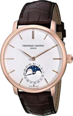 Frederique Constant Men's FC705X4S4 Slim Line Rose Gold-Plated Automatic Watch with Brown Leather Band
