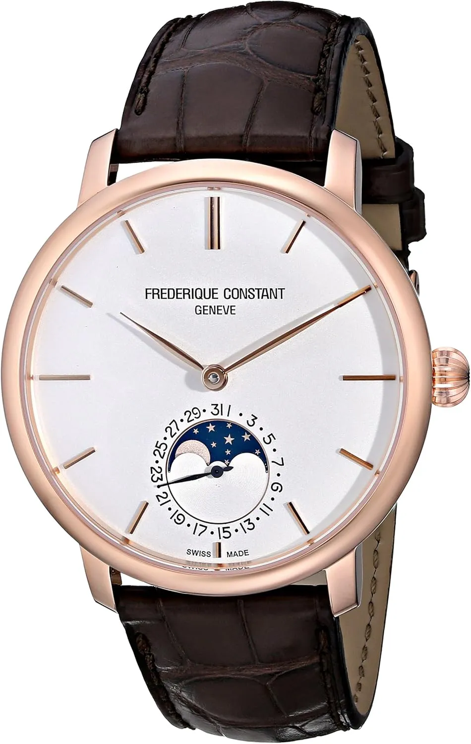 Frederique Constant Men's FC705X4S4 Slim Line Rose Gold-Plated Automatic Watch with Brown Leather Band