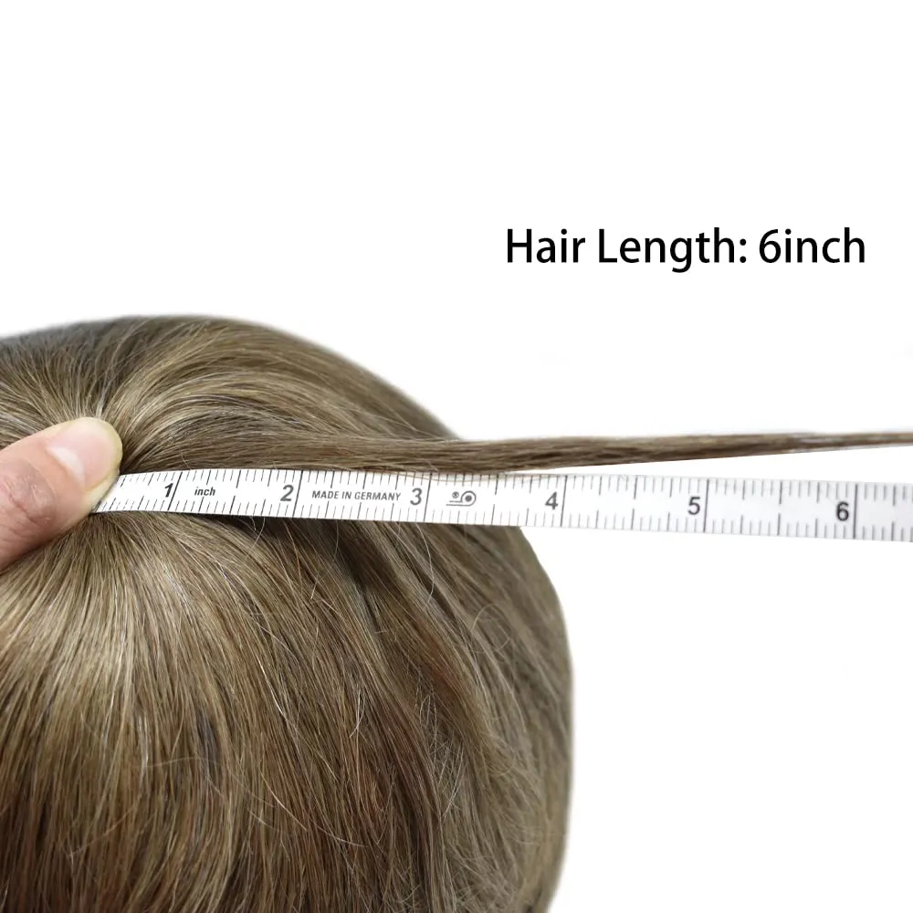 Full Poly Skin Toupee For Men Hair Replacement System Mens Toupee Real Human Hair PU Injection Hair Replacement System For Men Hair Pieces 7x9 Medium light density #1710 17# DARK ASH BLONDE 10% GREY