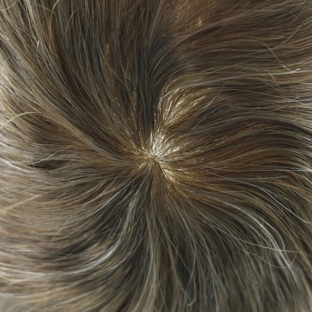Full Poly Skin Toupee For Men Hair Replacement System Mens Toupee Real Human Hair PU Injection Hair Replacement System For Men Hair Pieces 7x9 Medium light density #1730 17# DARK ASH BLONDE 30% GREY