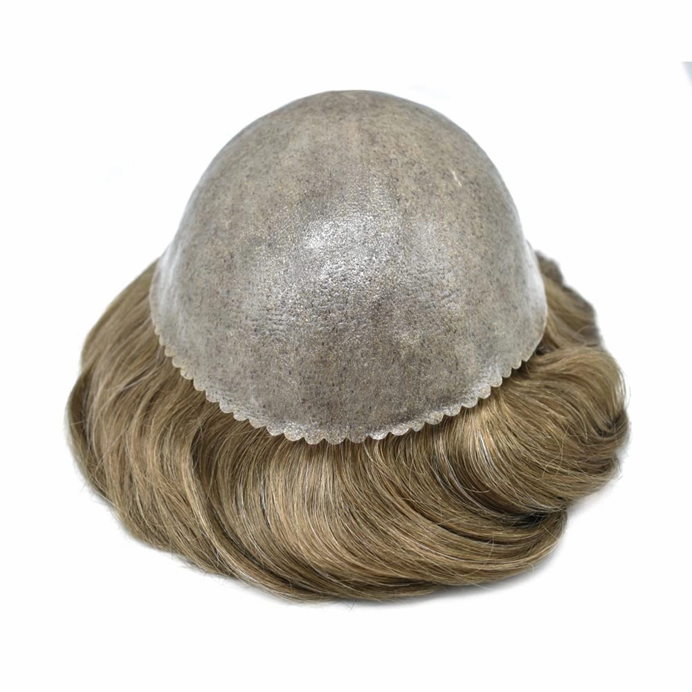 Full Poly Skin Toupee For Men Hair Replacement System Mens Toupee Real Human Hair PU Injection Hair Replacement System For Men Hair Pieces 7x9 Medium light density #1810 18# MEDIUM BLONDE 10% GREY