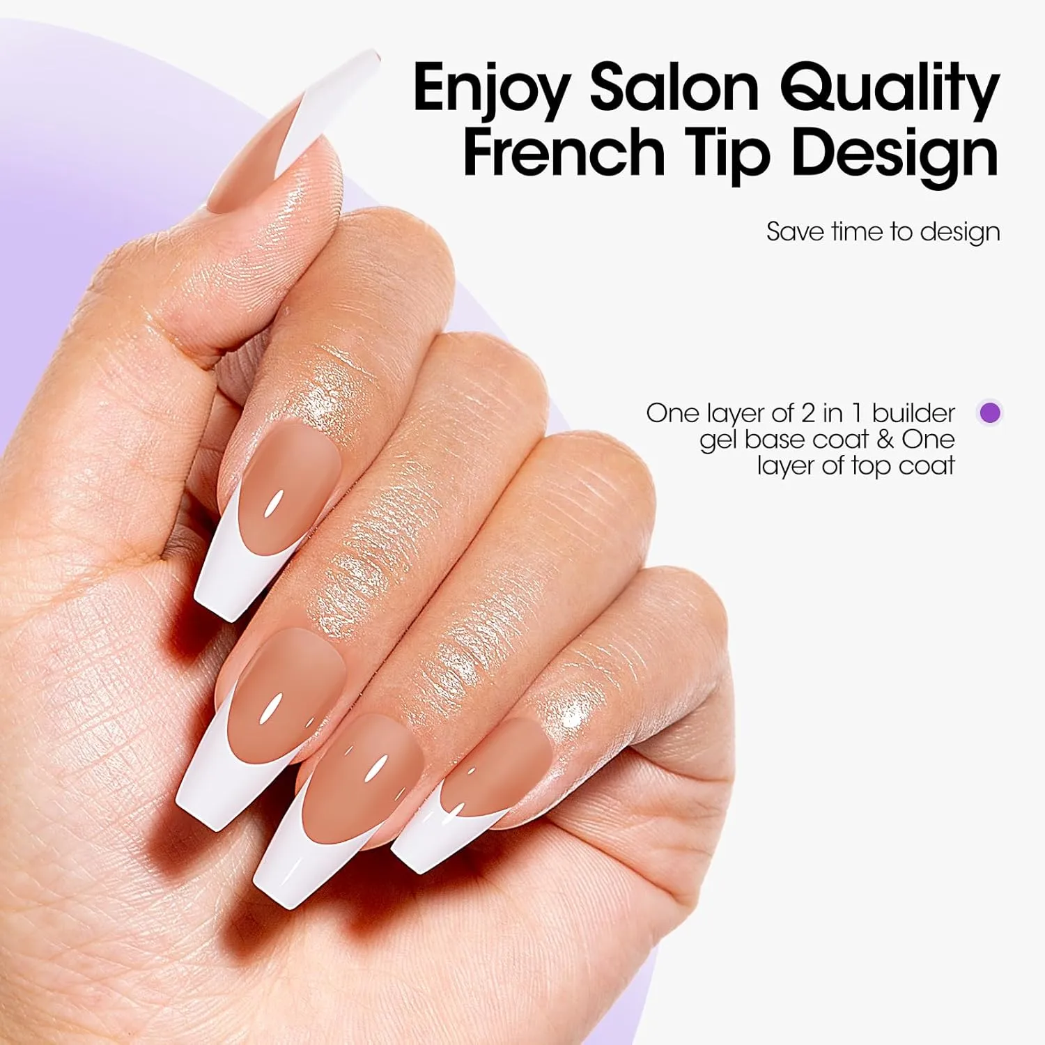 Gellen French Tips 3 in 1 Soft Gel Nail Tips Kit - Soft Gel Nail Tips with Tip Base Coat Top Coat, 240pcs Brown Medium Coffin Nails Fake Nail with Solid UV Nail Glue Nail Extension Kit for Gift