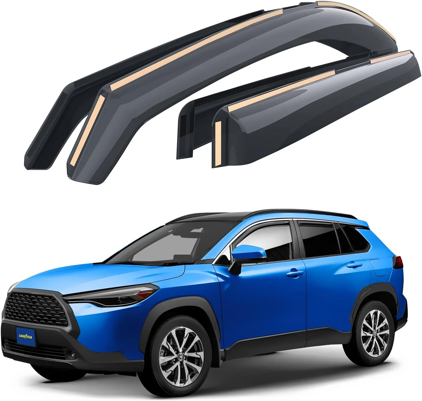 Goodyear Shatterproof in-Channel Window Deflectors Compatible with Toyota Corolla Cross 2022-2025, Rain Guards, Window Visors for Cars, Vent Deflector, Car Accessories, 4 pcs - GY007895
