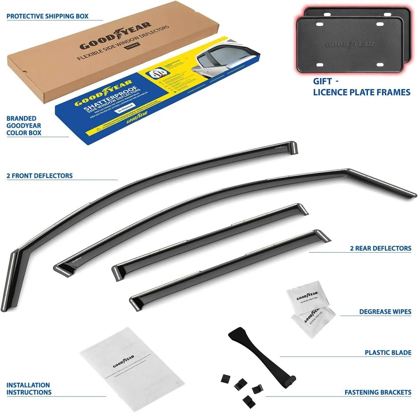 Goodyear Shatterproof in-Channel Window Deflectors Compatible with Toyota Corolla Cross 2022-2025, Rain Guards, Window Visors for Cars, Vent Deflector, Car Accessories, 4 pcs - GY007895
