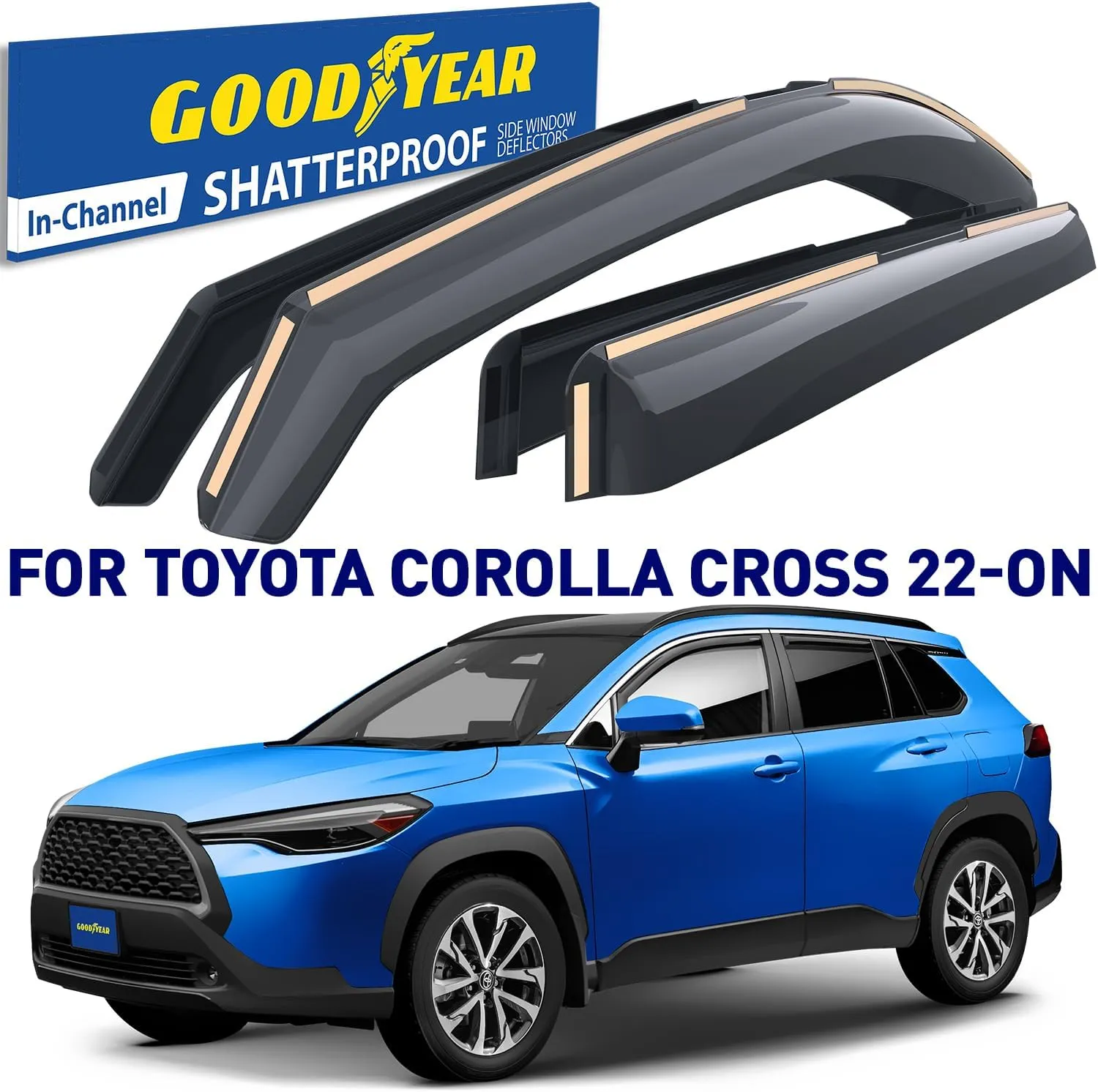 Goodyear Shatterproof in-Channel Window Deflectors Compatible with Toyota Corolla Cross 2022-2025, Rain Guards, Window Visors for Cars, Vent Deflector, Car Accessories, 4 pcs - GY007895