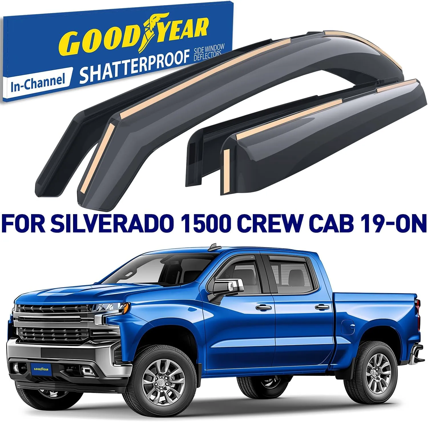 Goodyear Shatterproof in-Channel Window Deflectors for Chevrolet (Chevy) Silverado/GMC Sierra 1500 2019-2025 Crew Cab,Rain Guards,Window Visors,Vent Deflector, Truck Accessories,4pcs- GY003415LP