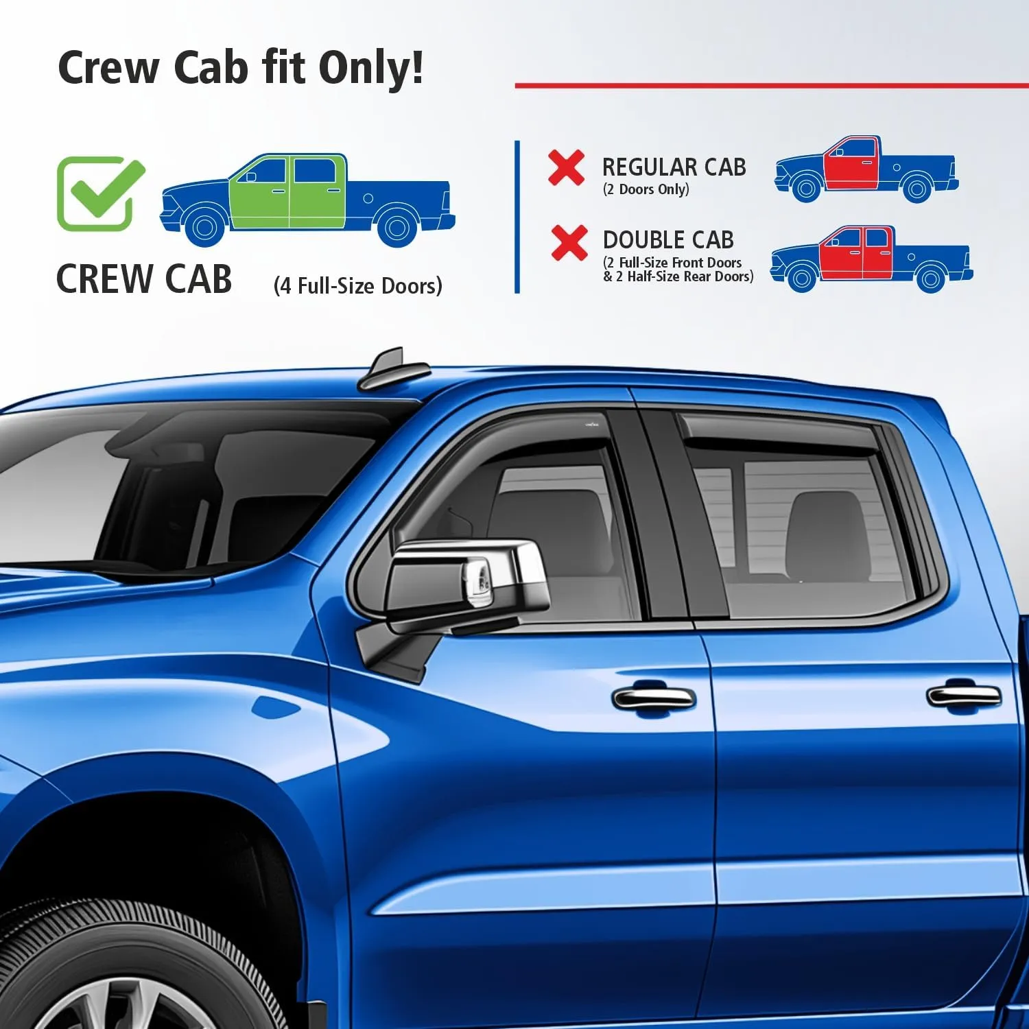 Goodyear Shatterproof in-Channel Window Deflectors for Chevrolet (Chevy) Silverado/GMC Sierra 1500 2019-2025 Crew Cab,Rain Guards,Window Visors,Vent Deflector, Truck Accessories,4pcs- GY003415LP