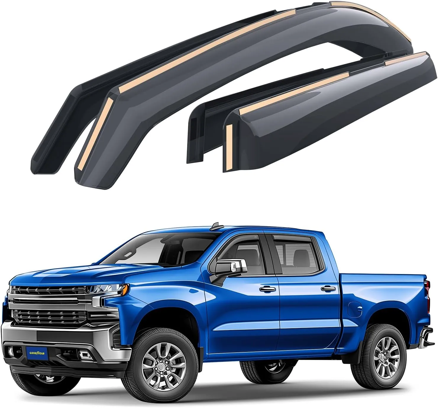 Goodyear Shatterproof in-Channel Window Deflectors for Chevrolet (Chevy) Silverado/GMC Sierra 1500 2019-2025 Crew Cab,Rain Guards,Window Visors,Vent Deflector, Truck Accessories,4pcs- GY003415LP